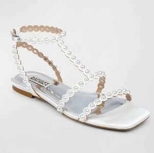 🤍🔹️Badgley Mischka 🔹️cami Dress White Faux Pearls Sandals  [M]